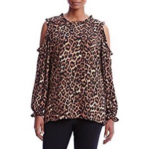Cupio Animal Print Ruffle Cold-Shoulder Top 1X NWT